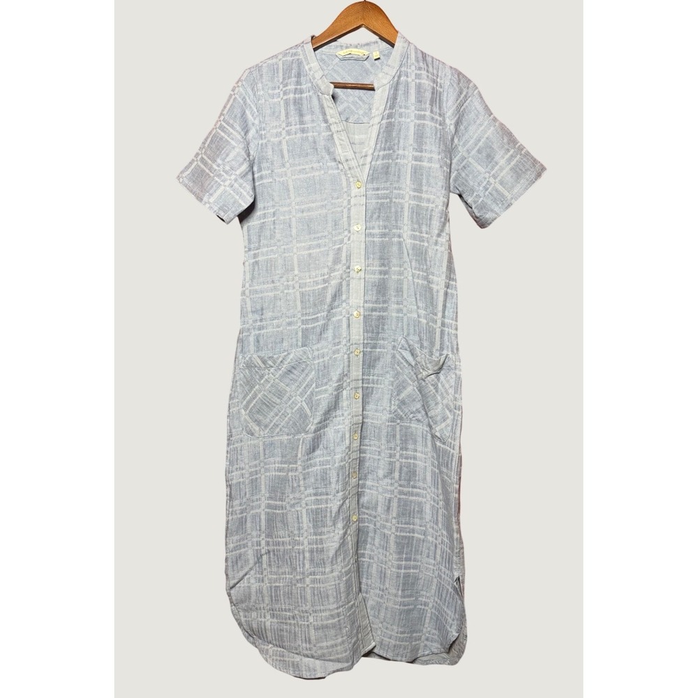 Soft Surroundings Midi Shirt Dress Women S Blue Cotton Linen Good Missing Belt